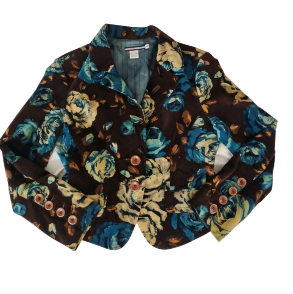 Women's Floral Velvet Blazer Size 8 Petite Dark Academia‎ Whimsigoth (Small)